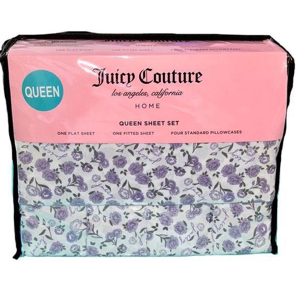 Juicy Couture Other - **SOLD** Juicy Couture Home 6 Piece Purple Floral Print Queen Size Sheet Set